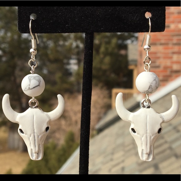 PeaceFrog Jewelry - White Howlite Cow Skull Earrings